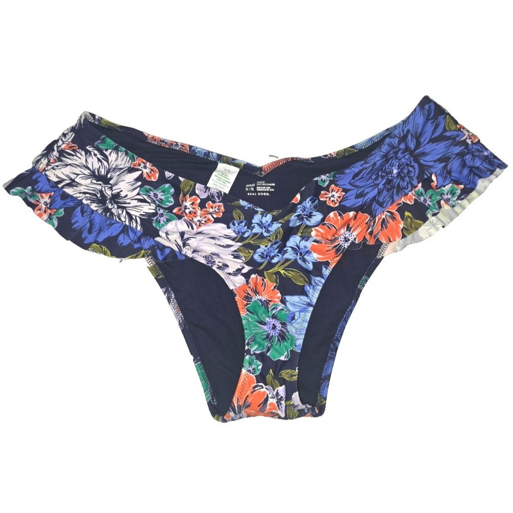Aerie Blue White Orange Ruffle Cheekiest Swim Bathing Suit Bottom XL NWOT NEW